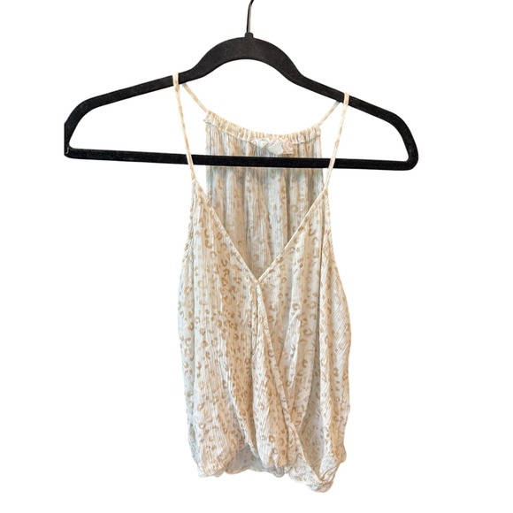 Hippie Rose Tank Top Leopard‎ Print Sleeveless Cami Criss Cross Beige - Picture 1 of 5